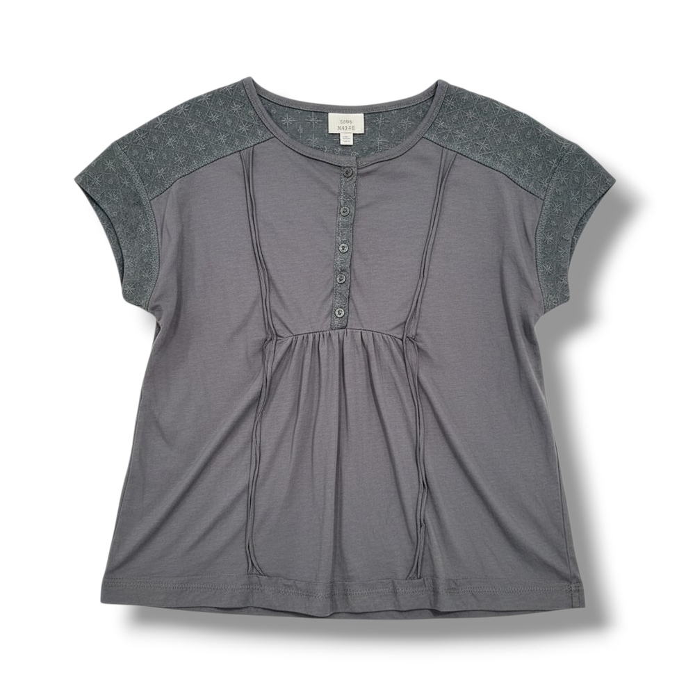 Knox Rose Women’s gray short sleeve Henley Shirt  - xs